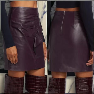 (80% OFF) NWT IRO LAMBSKIN Hita Ruffled Leather Mini Skirt Berry 4 MSRP $795